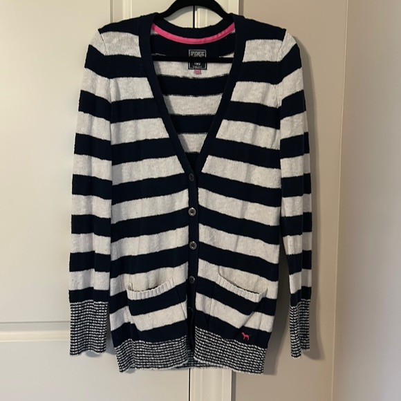 PINK Victoria's Secret Sweaters - Victoria’s Secret pink navy and white striped button up sweater